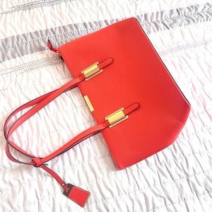 ALDO Orange Crossgrain Leather Tote Bag